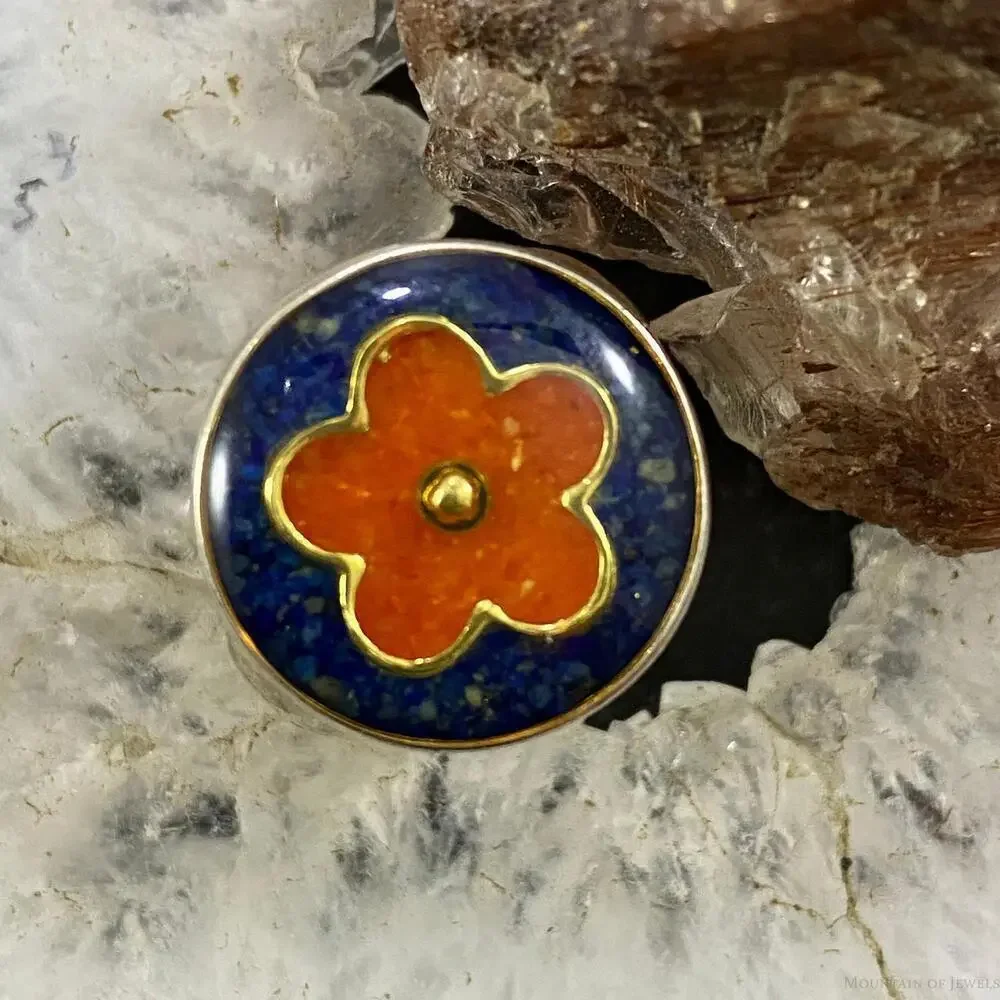 Carolyn Pollack Sterling Silver Multistone Flower Chip Inlay Ring For Women